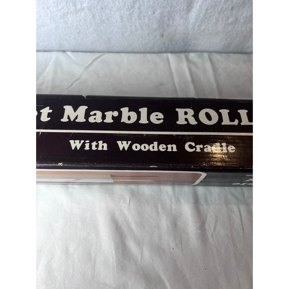 Gourmet Marble Rolling Pin with Wooden Handles and Cradle White Grey Veined 18in